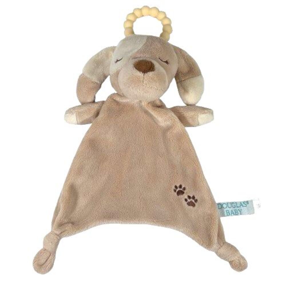 Douglas Baby Puppy Dog Lovey Security Blanket Tan White Paw Print Knotted Corner